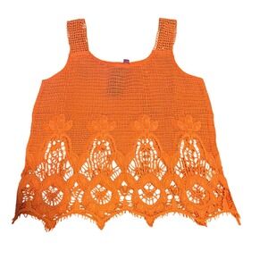 Alya Orange Crochet Pineapple Lace Tank Top Cotton Boho Sleeveless‎